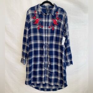a.n.a Navy Plaid Shirt dress button draw string